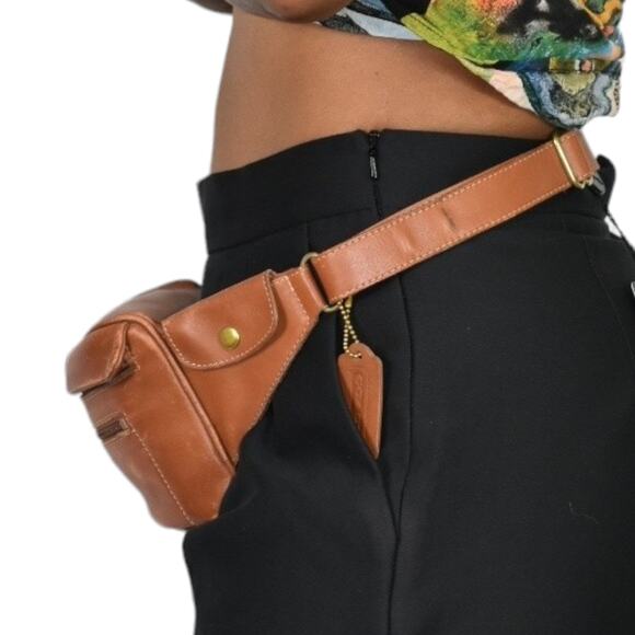 Vintage Coach Fanny Pack Brown Leather Waist Pouch Bum Belt Bag Adjustable Small - Picture 7 of 16